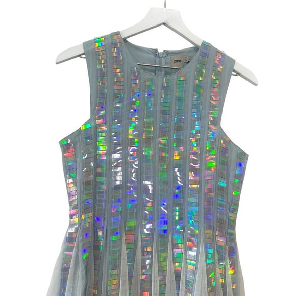 ASOS Silver Holographic Sleeveless Fit & Flare Party Dress Size 6 - Picture 4 of 13